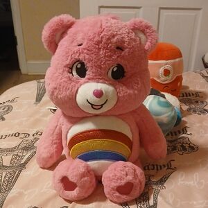 Limited Edition Glitter Care Bears Pink Plush with Rainbow Belly